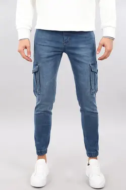 شلوار جین مردانه دور کمر کشی پاچه جیبدار دمپا کش جاگر آبی تیره برند Arlin کد 1645971106