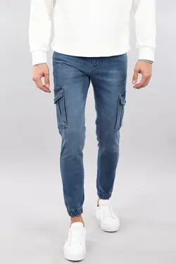 شلوار جین مردانه دور کمر کشی پاچه جیبدار دمپا کش جاگر آبی تیره برند Arlin کد 1645971106