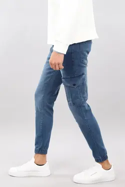شلوار جین مردانه دور کمر کشی پاچه جیبدار دمپا کش جاگر آبی تیره برند Arlin کد 1645971106
