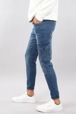 شلوار جین مردانه دور کمر کشی پاچه جیبدار دمپا کش جاگر آبی تیره برند Arlin کد 1645971106