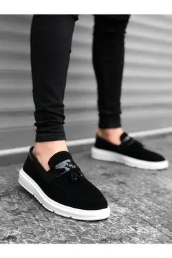 کفش مردانه کلاسیک کف بلند کمربند‎دار بدون بند سفید مشکی برند BOA کد 1645971315