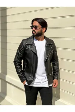 کاپشن کت چرم برش مدل مردانه قالب تنگ مشکی برند GOOD FASHION کد 1674974698
