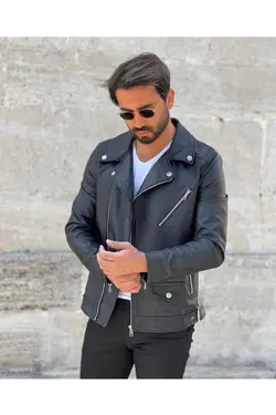 کاپشن کت چرم برش مدل مردانه قالب تنگ مشکی برند GOOD FASHION کد 1674974698