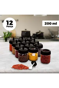 ست‎ادویه درب شیشه ای 200میلی لیتر 12عدد رنگ مشکی قاشق دار برند TRUSTMODA کد 1645197192