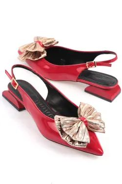 کفش پاشنه بلند ورنی زنانه پشت کوتاه روبان دار تیز روشن برند Capone Outfitters کد 1645163830