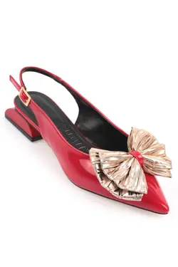 کفش پاشنه بلند ورنی زنانه پشت کوتاه روبان دار تیز روشن برند Capone Outfitters کد 1645163830