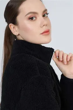 کت جیب دار زیپدار مخمل مشکی برند nalu کد 1644371291