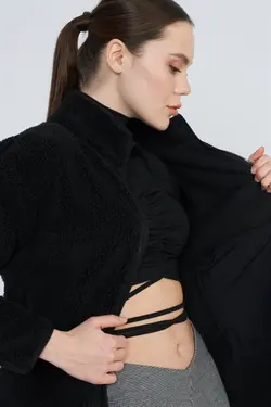 کت جیب دار زیپدار مخمل مشکی برند nalu کد 1644371291