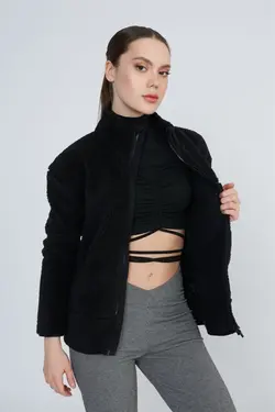 کت جیب دار زیپدار مخمل مشکی برند nalu کد 1644371291