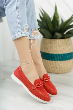 کفش راحتی بافتنی سگک دار زنانه قرمز برند Moda Değirmeni کد 1644216697