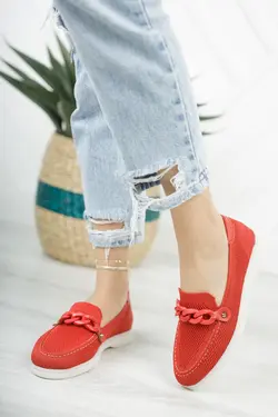 کفش راحتی بافتنی سگک دار زنانه قرمز برند Moda Değirmeni کد 1644216697