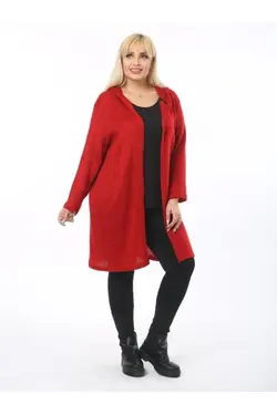 بافتنی کلاهدار کشی سایز بزرگ زنانه قرمز برند ViolettaXL کد 1644120968
