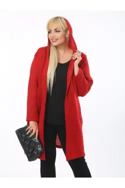 بافتنی کلاهدار کشی سایز بزرگ زنانه قرمز برند ViolettaXL کد 1644120968