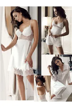 لباس شب ست گیپوردار ساتن 6تکه برند perin lingerie کد 1643642171