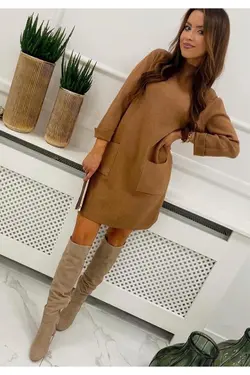پیراهن بافتنی ست جیبدار نیمه یقه اسکی قهوه ای سموری برند ELBİSENN کد 1644050661