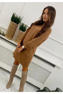 پیراهن بافتنی ست جیبدار نیمه یقه اسکی قهوه ای سموری برند ELBİSENN کد 1644050661