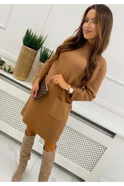 پیراهن بافتنی ست جیبدار نیمه یقه اسکی قهوه ای سموری برند ELBİSENN کد 1644050661