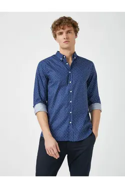 پیراهن کلاسیک یقه چاپی آستین بلند برند Koton کد 1643538234