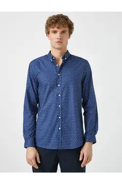 پیراهن کلاسیک یقه چاپی آستین بلند برند Koton کد 1643538234