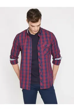پیراهن کلاسیک مردانه یقه طرح‎دار جیبدار آستین بلند قرمز برند Koton کد 1643538244