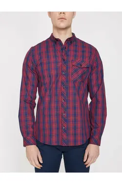 پیراهن کلاسیک مردانه یقه طرح‎دار جیبدار آستین بلند قرمز برند Koton کد 1643538244