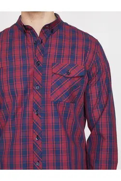 پیراهن کلاسیک مردانه یقه طرح‎دار جیبدار آستین بلند قرمز برند Koton کد 1643538244