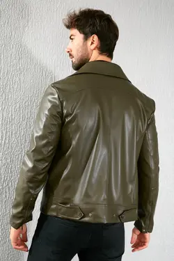 کت چرم زیپدار یشمی برند Sateen Men کد 1642663215