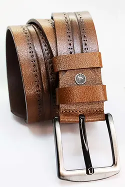 کمربند طرحدار کمر شلوار مردانه جین چرم اصل شتری 4.3cm برند GAYIŞ کد 1642607169