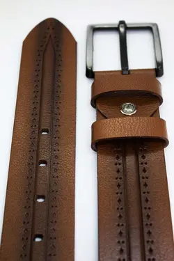 کمربند طرحدار کمر شلوار مردانه جین چرم اصل شتری 4.3cm برند GAYIŞ کد 1642607169