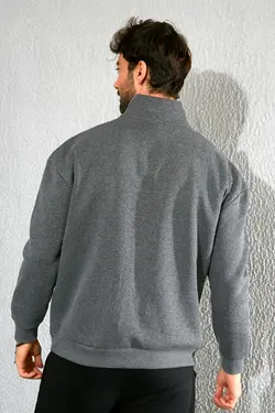 سوییشرت زیپدار چاپی نیمه خاکستری آنتراسیت برند Sateen Men کد 1642662857