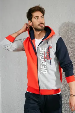 سوییشرت زیپدار چاپی کلاهدار قرمز برند Sateen Men کد 1642490636