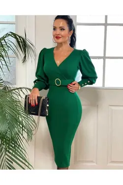 پیراهن بافتنی یقه هفت دکمه دار کمربند‎دار برند EFLAL BUTİK کد 1642140661