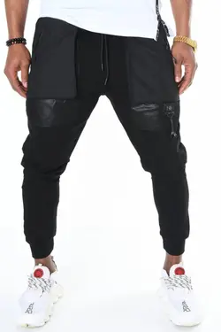 شلوار راحتی زیپدار پاچه طرحدار جیبدار مشکی برند DAVID&amp;GERENZO کد 1641583749