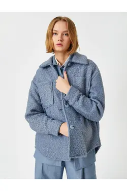 کت جیب دار دکمه‎دار طبقه مخمل یقه برند Koton کد 1640931922