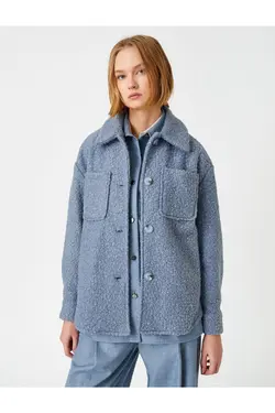 کت جیب دار دکمه‎دار طبقه مخمل یقه برند Koton کد 1640931922