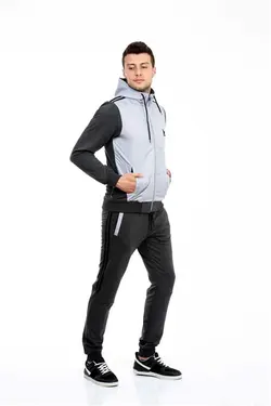 ست لباس راحتی کلاهدار مردانه طرح‎دار خاکستری آنتراسیت برند LONGER کد 1640819766