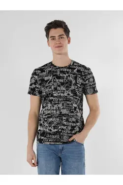 متناسب آستین کوتاه چاپی یقه گرد تیشرت مردانه مشکی برند Colin’s کد 1675850354