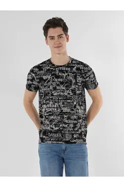 متناسب آستین کوتاه چاپی یقه گرد تیشرت مردانه مشکی برند Colin’s کد 1675850354