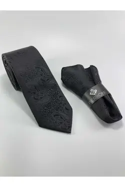 کراوات شال با دستمال طرح مشکی مردانه برند PİERRONİ کد 1675752367