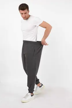 ست لباس راحتی جیب دار نخی لایکرا سایز بزرگ سیاه- خاکستری زیپدار مردانه برند FEVİLLE کد 1675605433