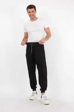 ست لباس راحتی جیب دار نخی لایکرا سایز بزرگ سیاه- خاکستری زیپدار مردانه برند FEVİLLE کد 1675605433