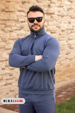 ست لباس راحتی نیمه بزرگ آبی مردانه زیپدار سایز برند Azıcık Akıllı کد 1675605182