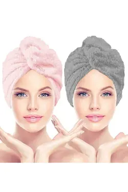 کلاه حوله ست برای ساحلی استخر حمام سر/مو دکمه‎دار میکروفیبر آبی برند CHIZGY کد 1632810730