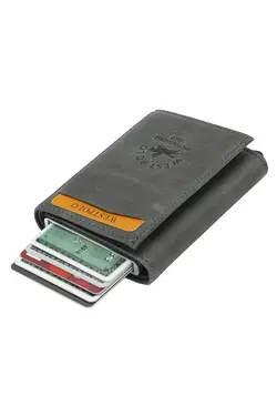 کیف پول طوسی جا کارتی چرم اصل مردانه برند Westpolo کد 1676085609