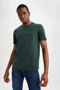 متناسب پنبه ای پانیه آستین کوتاه ساده یقه گرد تیشرت برند Defacto کد 1676211625