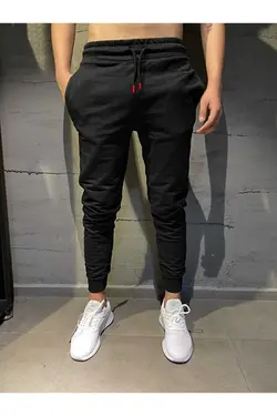 شلوار راحتی برش اسلیم فیت زمستانی 2نخ جاگر قالب تنگ مشکی مردانه برند Relax family xf کد 1676206210