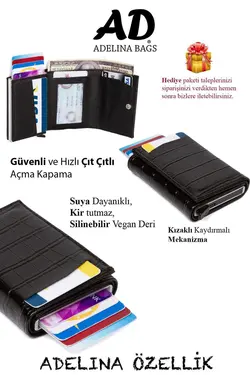 کیف پول اتوماتیک کرکدیلی طرح‎دار تمساح مشکی جا کارتی آدلینا برند Newish کد 1676725633