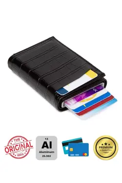 کیف پول اتوماتیک کرکدیلی طرح‎دار تمساح مشکی جا کارتی آدلینا برند Newish کد 1676725633