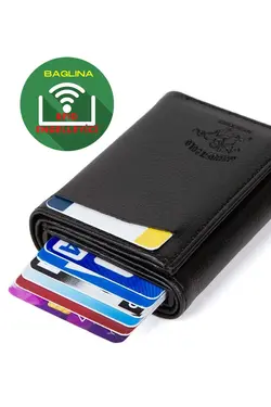 کیف پول اتوماتیک جا کارتی چرم مشکی مردانه برند Adelina Bags کد 1676729526