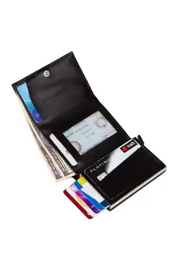 کیف پول اتوماتیک جا کارتی چرم مشکی مردانه برند Adelina Bags کد 1676729526